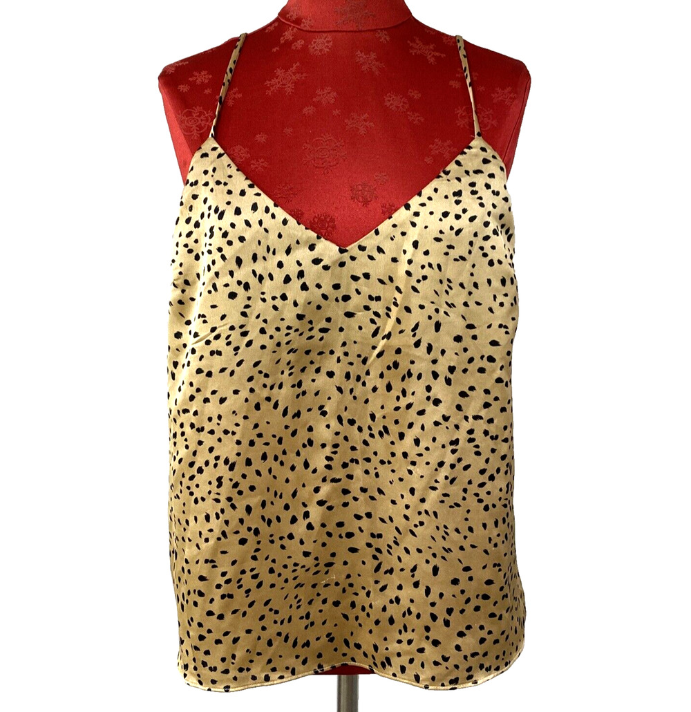 Forever 21 Camisole Top M Tan Black Leopard Animal Print Silky Satin Adjustable